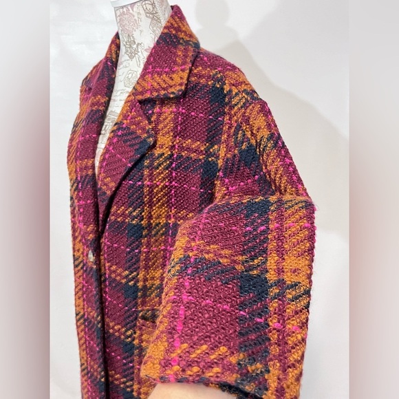 A NEW DAY Maroon, orange & black plaid wool blend jacket size M - Picture 3 of 14